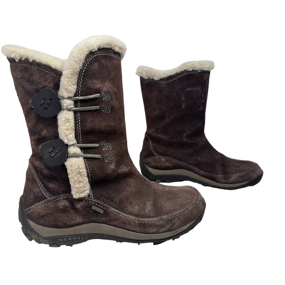 Merrell Yarra Chestnut Suede Winter Boots Womens 6 Brown Waterproof Slip Resist